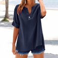 thumbnail image 2 of Baberdicy Oversized Collar Shirts - Women's Loose Fit Solid Color Tops (Breathable Linen, Office to Weekend) Navy S, 2 of 8