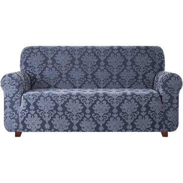 Jacquard Floral Sofa Cover Soft Elastic Fabric Protect Your Sofa Armchair In Different Sizes (2-Seater, Dark Blue)