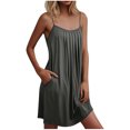 thumbnail image 1 of Ovzne Robes pour Femmes 2025 Robe d'Été Femmes Chemise de Nuit avec Poches Chemises de Sommeil Sans Manches Tenue de Nuit devant Plissé Nuisette Col Rond Robe de Nuit Robe de Printemps Liquidation, 1 of 6