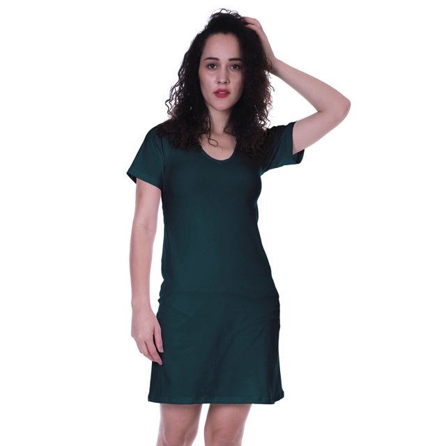 Moomaya Robe d'Été Ajustée à Manches Courtes en Jersey Uni Basique Décontractée Courte Style T-Shirt-D5