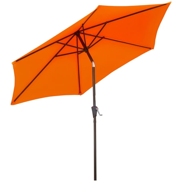 Outsunny Parasol de Patio 8,5 Pi, Parasol de Jardin avec 6 Baleines, Orange. Ce Parasol d'Extérieur Présente une Auvent en polyester Orange Vif Soutenu par un Poteau en Aluminium Résistant à la Rouille et un Cadre à six Baleines. Il Comprend une Manivelle pour une Ouverture et une Fermeture Faciles, Ainsi Qu'une Fonction d'Inclinaison pour une Ombre Réglable. Idéal pour patios, Jardins Ou Plages, Il Offre une protection UV et une Légère Couverture contre la Pluie. la base du Parasol n'Est Pas Incluse.