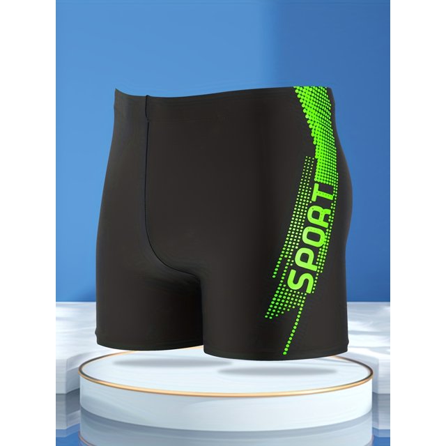 Sport' Print Board Shorts, Quick-drying Drawstring Men's Swim Trunks, Men's Swimwear, Swim Shorts For Summer Beach Pool