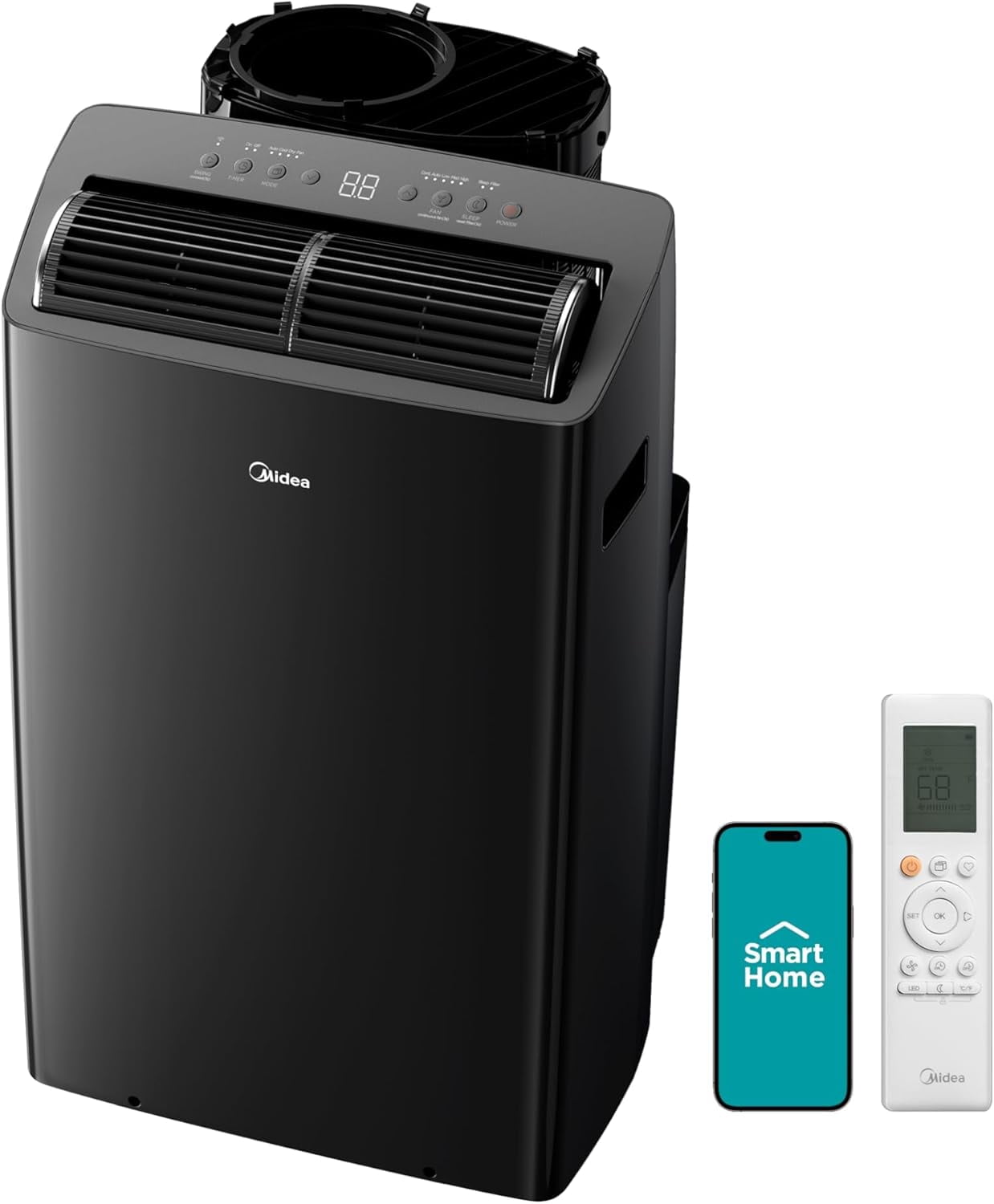 Midea Duo 12,000 BTU(10,000 BTU SACC)Ultra Quiet Smart HE Inverter Portable Air Conditioner,Dehumidifier,and Fan-Cools upto 450 sq.ft,Works with Alexa/Google Assistant Includes Remote Control,Black