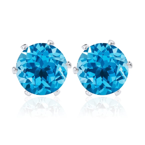 JeenMata 1.60 Carat December Birthstone - Blue Topaz Solitaire Stud Earrings - Round Cut White Gold Plating for Women