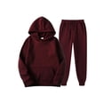thumbnail image 1 of Innerwin Hoodies And Sweatpant Set Solid Color Mens Tracksuit Winter Hooded Warm 2 Piece Hoodie Wine Red L, 1 of 2