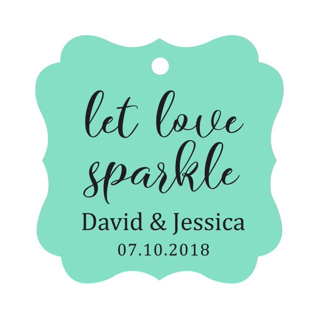 Darling Souvenir Personalized Fancy Frame Paper Tags Wedding Sparklers Let Love Sparkle Custom Hang Tags-Mint Green-50 Tags