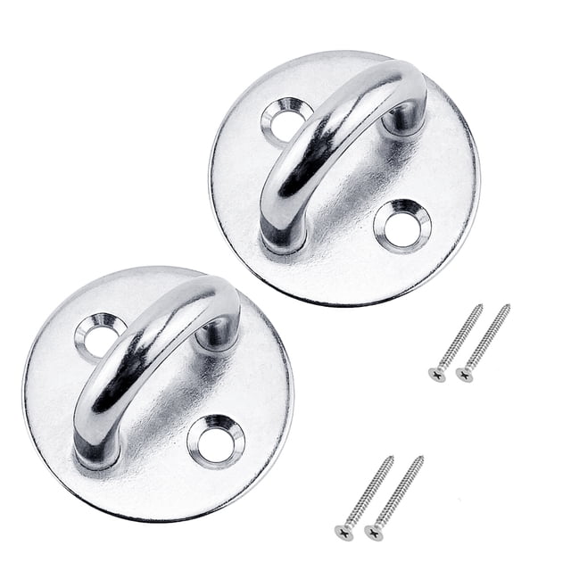 2 Pcs Coussinet pour les Yeux Plaque en Acier Inoxydable 2 Crochets Ronds en Acier Plaques avec Vis Quincaillerie d'Expédition Hamacs Oscillants Sangles de Suspension d'Entraînement