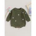 thumbnail image 2 of FOCUSNORM Infant Baby Girl Knitting Jumpsuit Flower Embroidery Round Neck Long Sleeve Romper for Fall Winter, 2 of 8