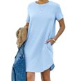 thumbnail image 2 of AherBiu Robe T-Shirt pour Femmes 2024 Été à Manches Courtes Col Ras du Cou Mini Robe Décontractée Ample Courte avec Poches, 2 of 7