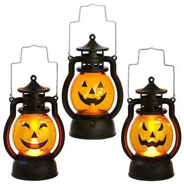 Halloween LED Pumpkin Lantern Plastic 3PCS Vintage Table Decoration Party Prop