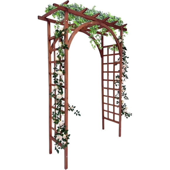 YUSAZENS Teak Wood Combination Flat and Arch Top Garden Trellis Arbor for Backyard Outdoor Climbing Plants Vines Vegetable Cultivation