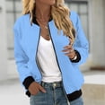 thumbnail image 2 of Womens Fashion Jacket Casual Stand Collar Zip Up Lightweight Coat Fall Color Block Jackets with Pockets Light Blue XXXXL, 2 of 5