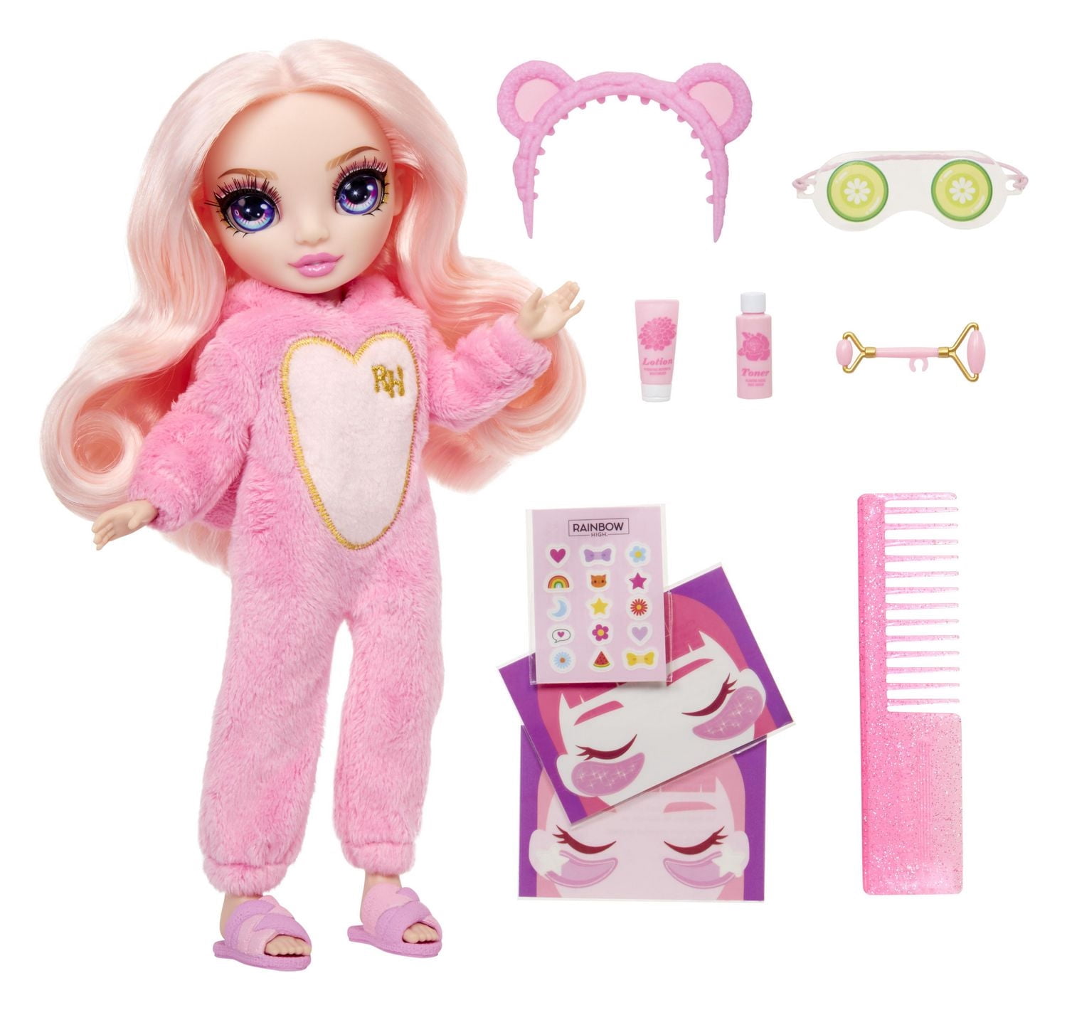 Soirée pyjama Rainbow High Jr High – Poupée articulée Bella (rose) de 9 po (23 cm)