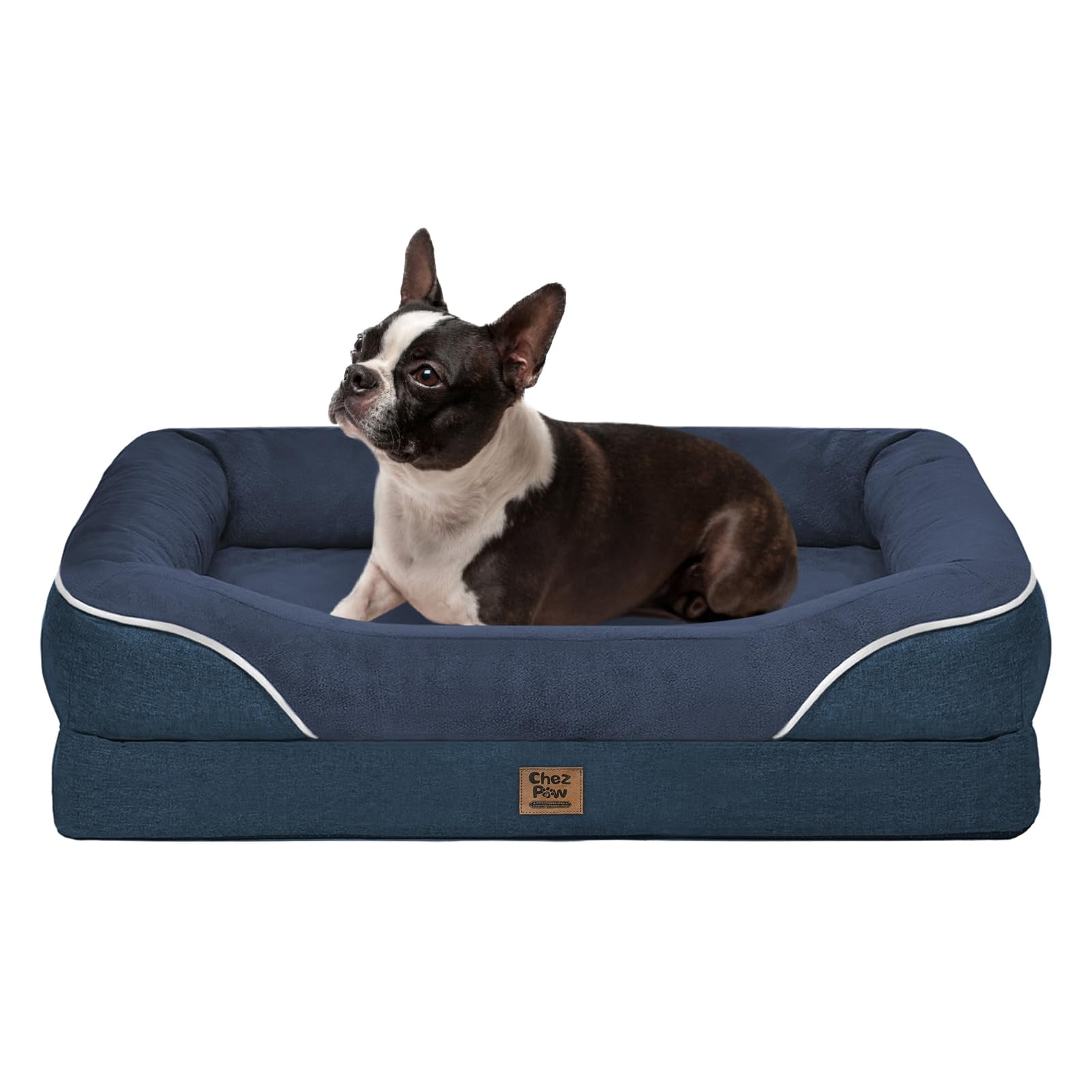 Orthopedic Washable Large Dog Bed - Egg Foam Dog Beds for Large and Medium Dogs Big Pet Beds with Removable Washable Cover and Bolster for Extra Large Dogs