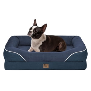 Grand lit de chien lavable orthopédique - Lits pour chiens en mousse d'oeuf pour chiens grands et moyens Lits de gros animaux avec couvercle lavable amovible et Bolster pour chiens extra grands