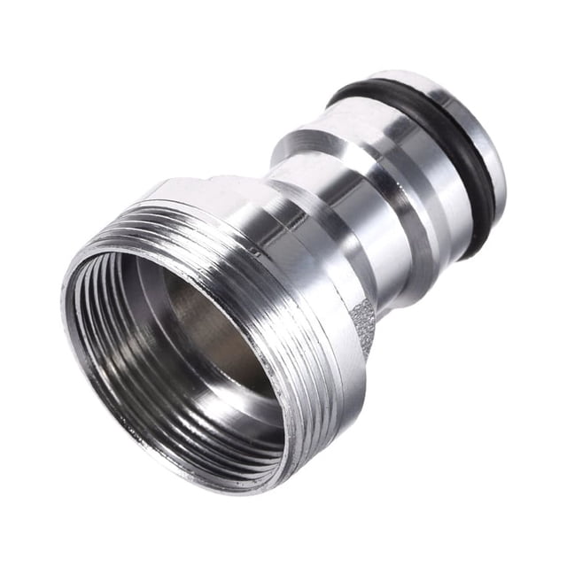 Unique Bargains Brass Faucet Tap Quick Connector with M22 female and M24 male thread, designed for dishwashers and washing machines. Made of durable brass with a chromium finish, it resists rust and harsh weather conditions. The ribbed exterior ensures easy grip for quick connection and disconnection. Compact design with a total height of 33mm (1.3 inches).
