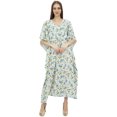thumbnail image 2 of Bimba Printed Caftan Long White Maxi Boho Kaftan Cover Up Drawstring Waist-14, 2 of 6
