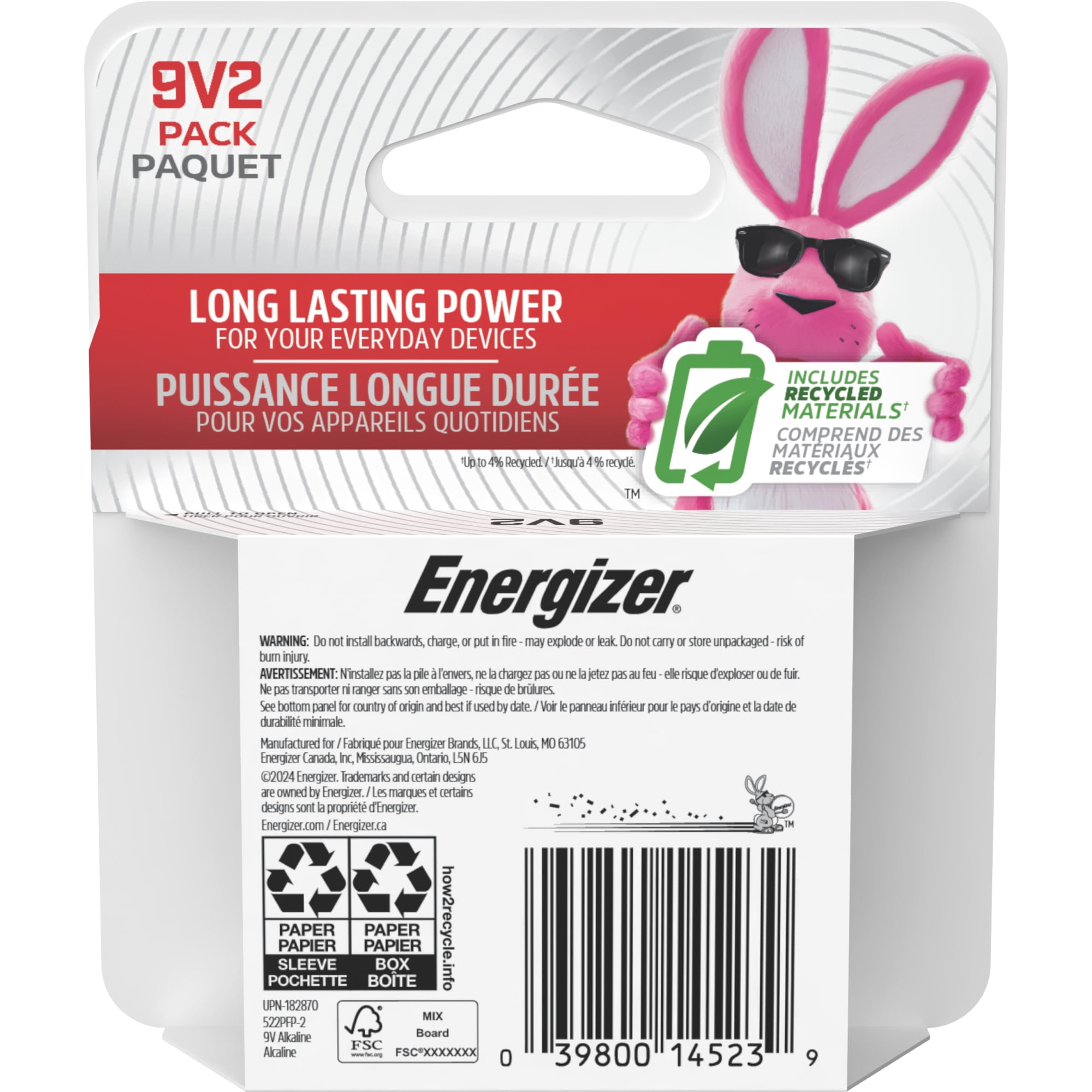 Piles alcalines 9 V Energizer MAX, 2