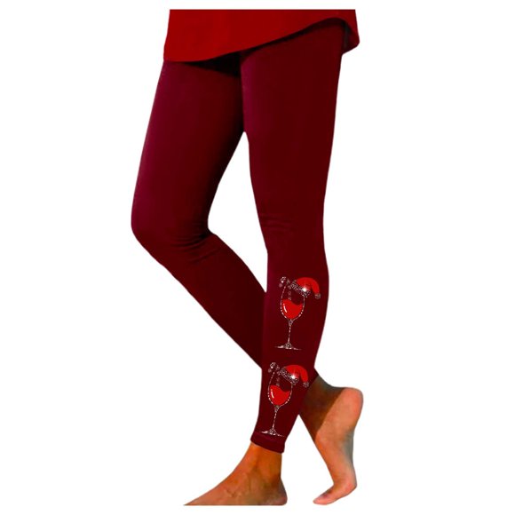 Zhanying Christmas Light Leggings Plus Size Lounge Slimming Hip-Lifting Cut Clothes for Women Wine M