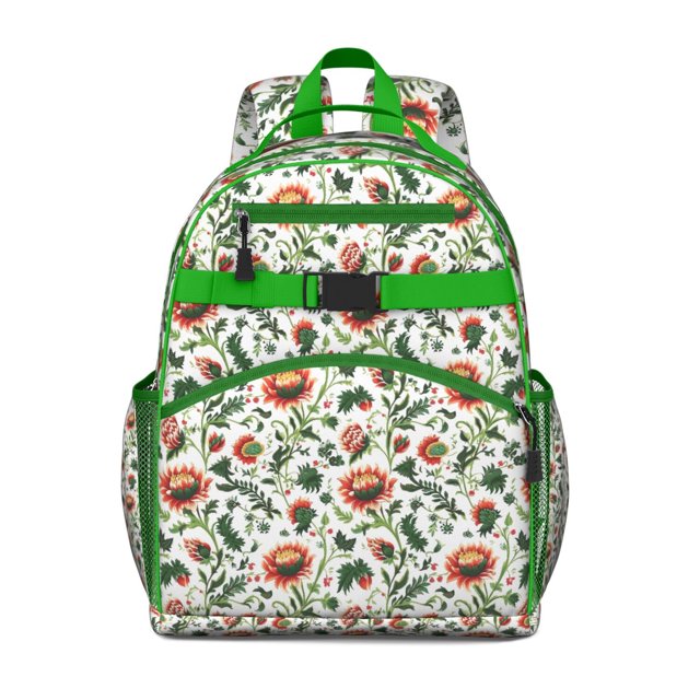 Tropical Boho Floral Print Student Backpack Spacious Adjustable Straps Chest Buckle Lightweight Durable Bookbag for Student and Students Daily School Use