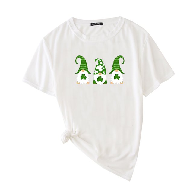 Pxiakgy Vente de Liquidation! T-Shirt de la Saint-Patrick pour Femmes Gnomes Mignons T-Shirt Imprimé Trèfle Manches Courtes T-Shirts Graphiques Hauts Femmes Manches Courtes Col Rond Mode Décontractée Chemise Blanche TG