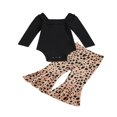 thumbnail image 1 of 2 Pieces Baby Suit Set  Solid Color U-Neck Long Sleeve Ruffle Romper+ Floral Print Flared Pants for Girls  0-18 Months, 1 of 9