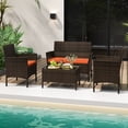 thumbnail image 2 of Patiojoy 4PCS Patio Rattan Wicker Furniture Set Sofa Chair Table Set W/ Orange Cushions, 2 of 9