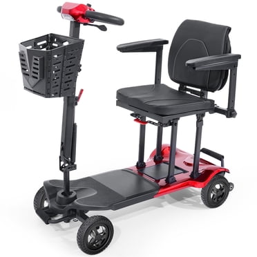 TopMate ES41 Trottinette de Mobilité pour Aînés et Adultes, Légère, Pliable, Approuvée par les Compagnies Aériennes, Trottinettes de Voyage Électriques Motorisées avec Siège Ultra Grand, Guidon et Panier Réglables - Rouge