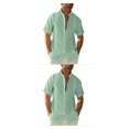 thumbnail image 2 of pitrice Men Shirt Casual Short Sleeve Breathable Replacement Button Down Solid Color Fashionable Home Dating Shirts Top Green M 2Set, 2 of 6