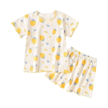 VOAVEKE Pyjamas pour Filles, Tenues d'Été pour Filles, Tenues pour Tout-Petites Filles Imprimé Mignon Ensemble Décontracté Tenues d'Été pour Petites Filles Jaune 3-4 Ans