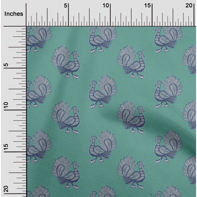 oneOone Georgette Viscose Fabric Peacock Block Fabric Prints By Yard 42 Inch Wide