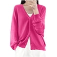 thumbnail image 1 of Womens Button Down Knit Cardigans Long Sleeve V Neck Casual Cardigan Sweaters Light Weight Loose Lounge Wear Fall Hot Pink, L, 1 of 5