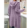 thumbnail image 4 of Women Hooded Open Front Cardigan Cable Knit Sweaters Solid Chunky Long Sweater Coats with Pockets, 4 of 5