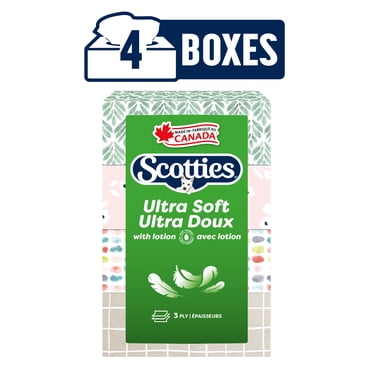 Scotties Ultra Doux avec Lotion Mouchoirs 3 Épaisseurs, 4 Boîtes, 104 Mouchoirs par Boîte
