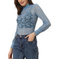 thumbnail image 4 of INSPIRE CHIC Blouse Florale en Dentelle Semi-Transparente à Manches Longues Col Roulé pour Femmes Bleu m, 4 of 5