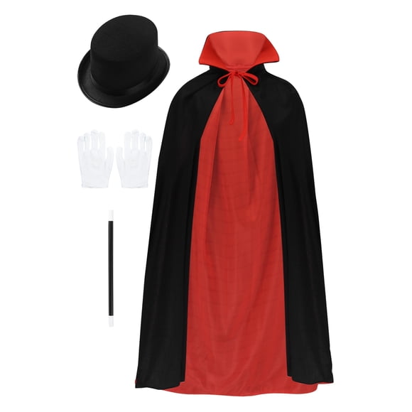 inlzdz Magician Role Play Costume Set Pretend Playing Dress Up Magic Tricks Show Accessories Black&Red One Size