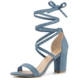 thumbnail image 1 of BLISSFUL STEP Women's Open Toe Lace Up Chunky High Heels Sandals Haze Blue (Size 8), 1 of 6