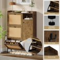 thumbnail image 4 of Yiwa Rattan Shoe Cabinet for Entryway, Hidden Wood Shoe Rack Storage with 3 Flip Drawers, Narrow Freestanding Shoe Organizer Cabinet for Hallway, Easy Assembly, 4 of 7