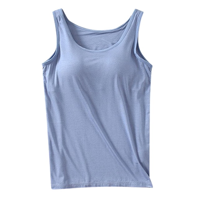 Wijhcboe 2025 Débardeurs pour Femmes avec 2x Hauts pour Femmes avec Soutien-Gorge Intégré 2024 Haut de Compression Femme Été Décontracté Col Rond Haut pour Femmes Camisole Sans Manches Grande Taille Haut pour Femmes Hauts d'Entraînement Rembourrés en Coton 49er T