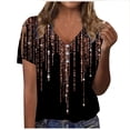 thumbnail image 5 of Penkiiy Cute Tops V Neck Short Sleeve Womens Sweatshirt Summer Basic Floral Print Henley Tunic Tee Button Blouses XL Brown, 5 of 5