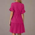 thumbnail image 3 of Robe Midi Évasée à Étages Décontractée pour Femmes, à Volants, Manches Courtes, Col en V, Ligne A, Ample, Robes d'Été Fluides, Robe Chemise Évasée Mini avec Poches, 3 of 6
