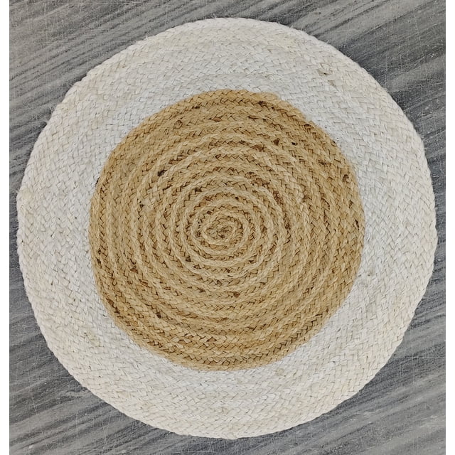 Indian Handmade Braided Natural Jute with White Box Design Area Rug, Home Décor Rug, Jute Rug for Bedroom, Dining Room, living room, Doormat Rug Size - 4' x 6' (120 cm x 180 cm)