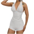 thumbnail image 2 of UPPADA Womens Plus Size Two Piece Bathing Suits V Neck Lace Up Flowy Swim Dress Tummy Control Modest Swimwear with Bottoms Suspenders Backless Swim Suits Ruffle Bathing Suits for Women White,M, 2 of 6