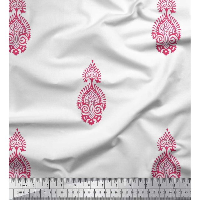Soimoi Cotton Cambric Fabric Floral Block Fabric Prints by Yard 56 Inch Wide
