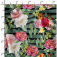 thumbnail image 2 of Soimoi Green Rayon Fabric Stripe & Grandiflora Roses Floral Print Sewing Fabric Yard 56 Inch Wide, 2 of 4