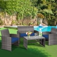 thumbnail image 1 of Costway 4PCS Patio Rattan Furniture Set Conversation Glass Table Top Sofa Cushioned Navy, 1 of 10