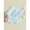 thumbnail image 3 of xiaxaixu Baby Girls Boys Rompers Flower Rabbit Print Crew Neck Short Sleeve Bodysuits Casual Easter Clothes, 3 of 8