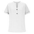 thumbnail image 4 of Yuyuzo Womens Tops Short Sleeve Shirts Button up V Neck T Shirts Solid Color Loose Fitted Blouses, 4 of 6