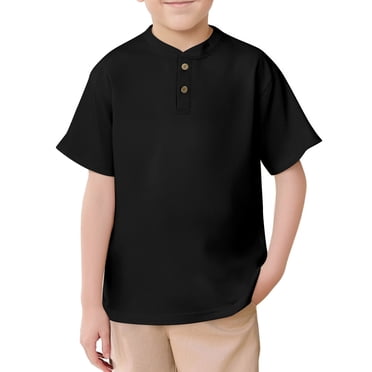 PMVFHDE Garçons Hauts d'Été Tendance Enfants Garçons Filles T-Shirt à Manches Courtes Fermeture avant à Boutons Tissu Confortable et Doux T-Shirt T-Shirts Respirants Noir, 7-8 Ans