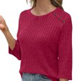 thumbnail image 4 of Pincandy Chandails pour Femmes Mode d'Automne Hauts à Manches 3/4 Col Ras du Cou Chemises à Boutons Chandail Décontracté Mignon Vêtements d'Hiver, 4 of 5